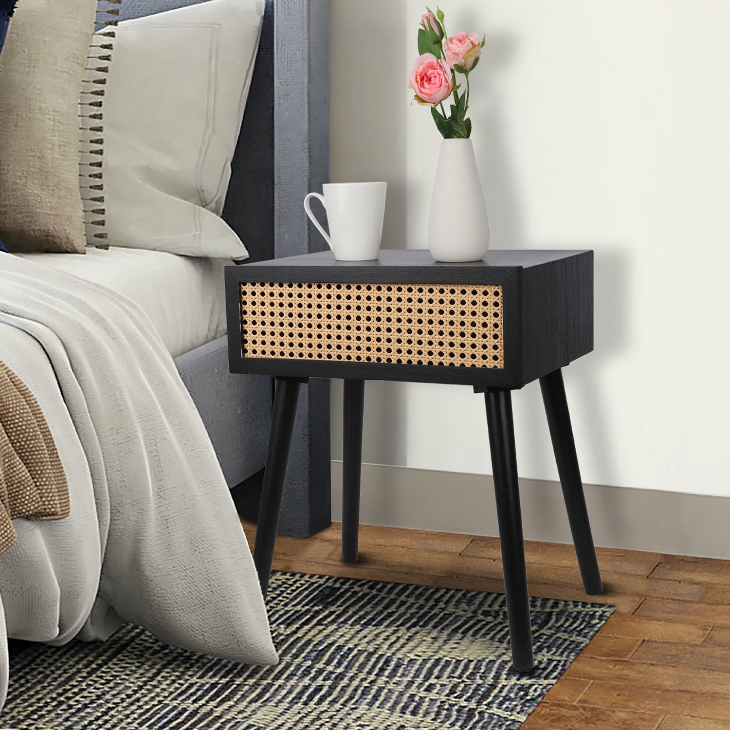 Black rattan end table discount