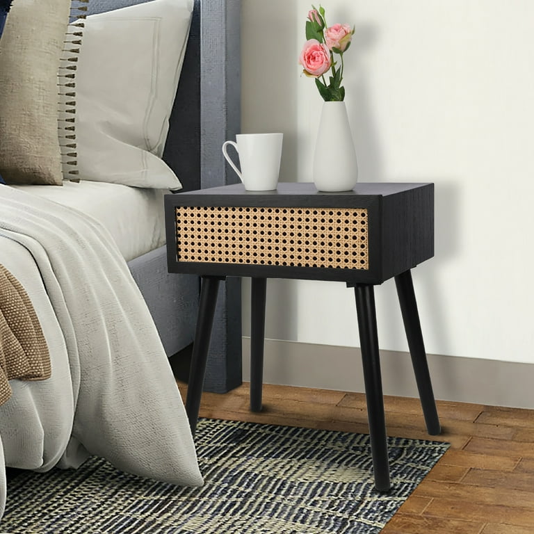 Black rattan bedside tables deals