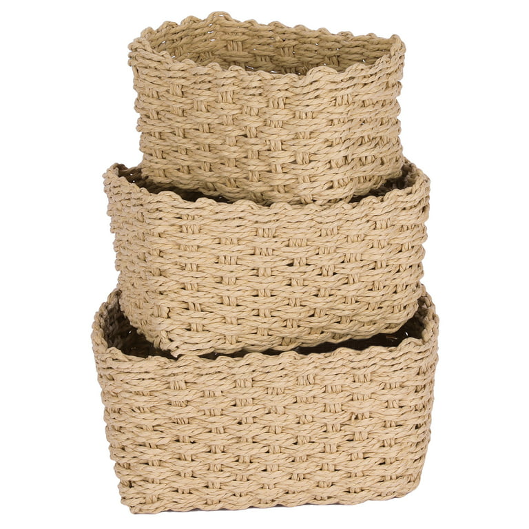 5 Piece Set Woven Nesting Storage Baskets, Decorative Wicker Bins