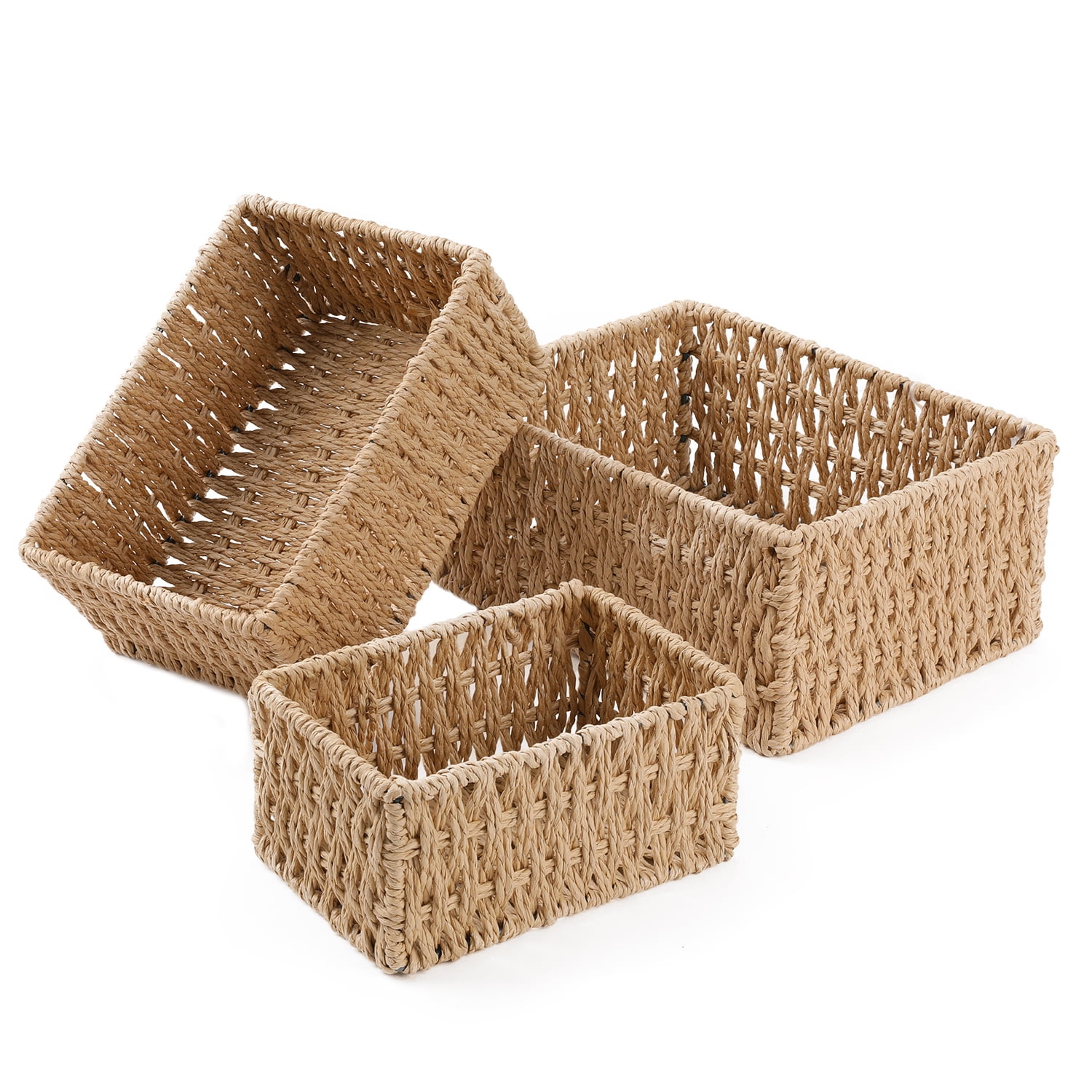 Chicgrowth Wicker Storage Basket, 3 Pack Woven Bin Baskets Set Nesting,  Beige