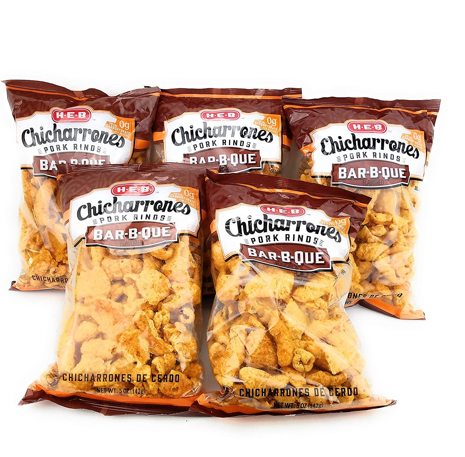 Chicharrones Pork Rinds BARBQUE Flavor (Pack of 5) Keto Snacks, Low