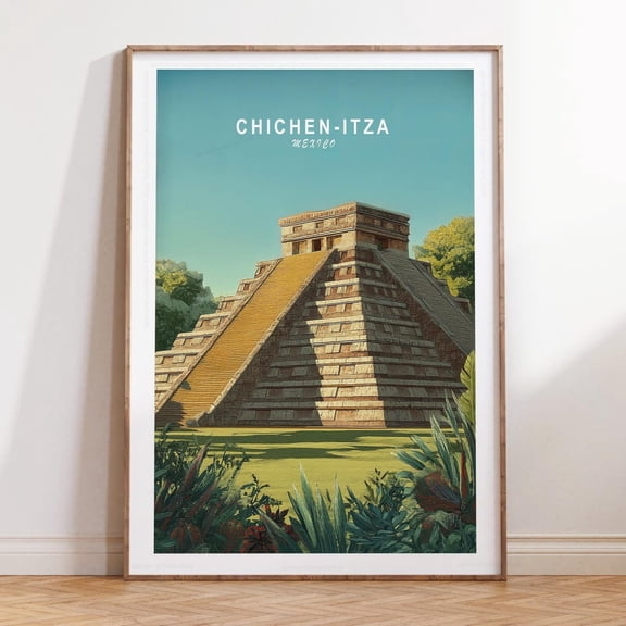 Chichen Itza Mexico Ancient Mayan Pyramid Wall Art, Unframed Paper Print Size 8x12