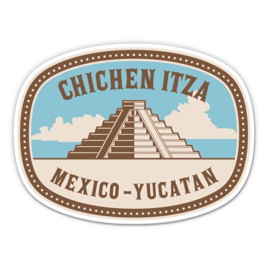 Chichen Itza Mexico Travel Stamp - 3" Vinyl Sticker - For Car Laptop Water Bottle Phone - Waterproof Decal