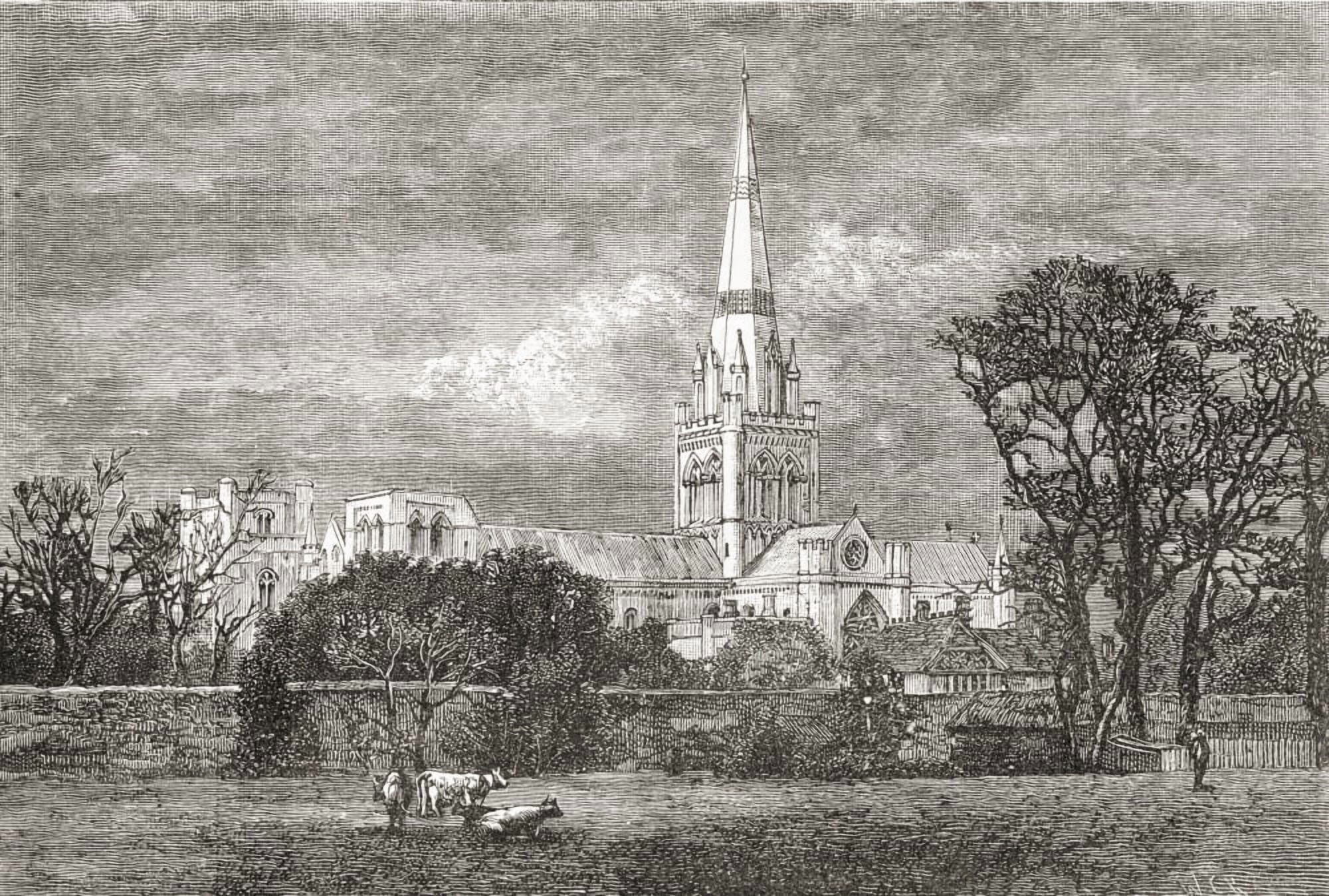 Chichester Cathedral Chichester Sussex England In The Late 19Th Century From Our Own Country Published 1898 Canvas Art - Ken Welsh Design Pics (17 x 12)