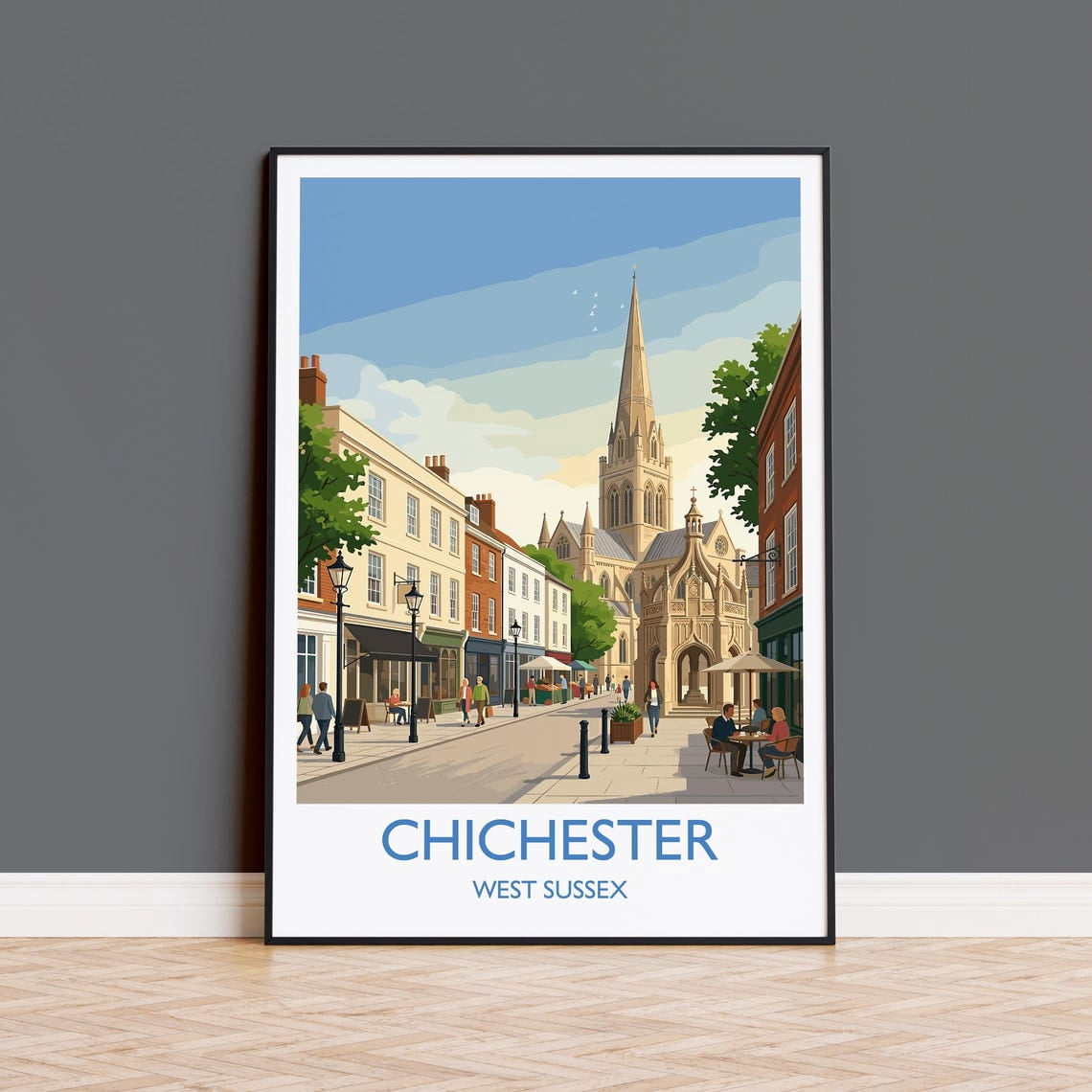 Chichester Cathedral Travel Poster, High Street Clock Tower, West ...