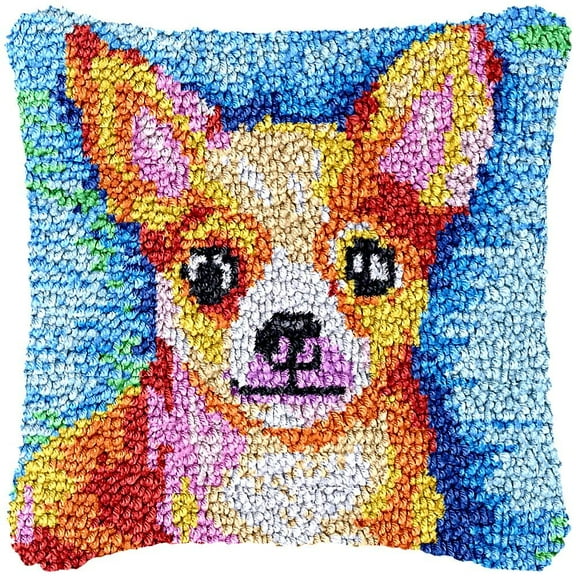 Chichihua Latch Hook Kits Pillow DIY Rug Cushion Making Kits with preprinted Pattern Canvas Instruction Yarns and Latch Hooking Pillow Cover Easy to Start DIY Home Decor Kits 43x43cm