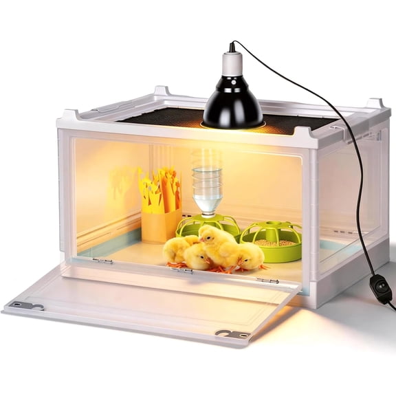 Chick Brooder Box with Adjustable Heat Lamp, Waterer & Feeder, Foldable Plastic Brooder Box for Chicken Chicks Ducks Quail Baby Birds Poultry Portable Reusable Rearing Box