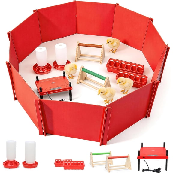 Chick Brooder Box for Chicks Baby Chick Starter Kit Brooding Playpen with Chick Heating Plate Perch Feeder Waterer for Duck and Quail Chicken Supplies