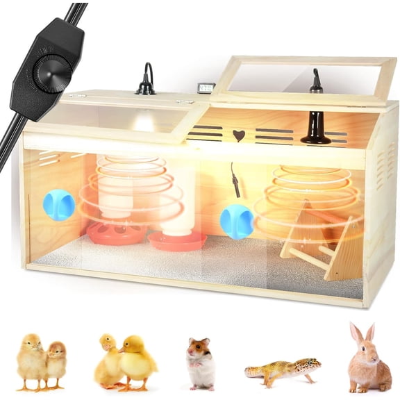 Chick Brooder Box Chicks Starter Kit with Heat Lamp,Thermometer and Hygrometer,Feeder,Waterer,Perch,Aluminum Foil Pad Temperature-Controlled Brooder Box for Chicks,Ducks,Quail,Hamsters