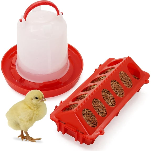 Chick Feeder and Waterer Set,Automatic 1L Hanging Chicken Waterer and Plastic Flip Top Chick Feeder for Baby Chicks,Ducks,and Quail,Brooder Starter Kit