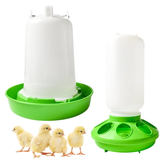 WLGJL Green New Chick Feeder and Waterer Kit, 3.3LBS Feeder and 0.4Gal Waterer with 3 Adjustable Heights Combo for Chicken