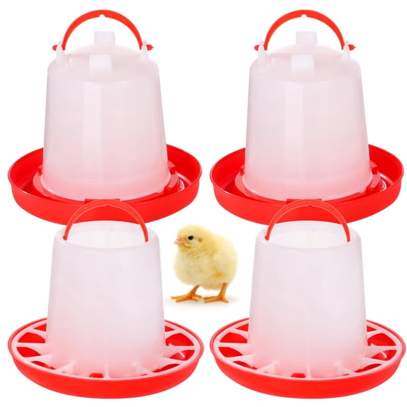 Chick Feeders and Waterers Set, 2 Pcs 1.5 L Poultry Drinkers & 2 Pcs 3.3 lbs Feeders, Hanging Plastic Poultry Containers for Chickens, Turkeys, Ducks and More