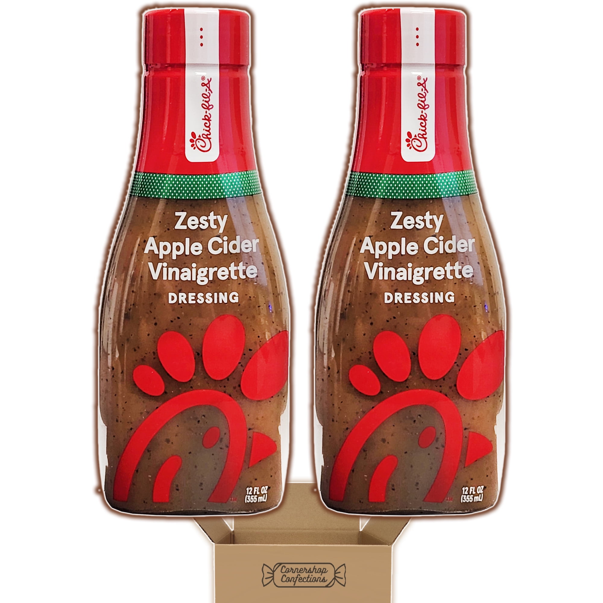 Chick-Fil-A Dressing Zesty Apple Cider Vinaigrette - Mix-and-Match Bundles - 2 Individually Sealed 12oz Bottles for Salads, Dipping Sauce, Marinades, Tacos, Sandwiches in Cornershop Confections Pack