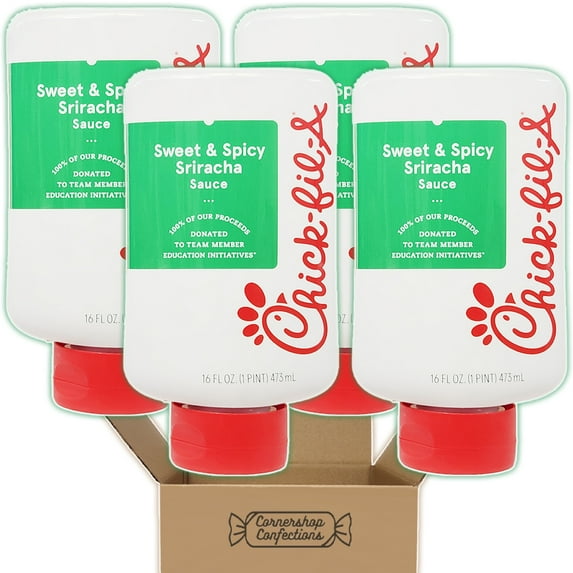 Chick-Fil-A Sauces Sweet & Spicy Sriracha - Mix-and-Match Bundles - 4 Individually Sealed 16oz Bottles for Burgers, Fries, Marinades, Sandwiches, Tacos, Grilling in Cornershop Confections Pack