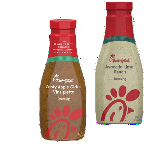 Chick-Fil-A Zesty Apple Cider Vinaigrette & Avocado Lime Ranch Dressing, Variety 2-Pack 12 oz. Bottles