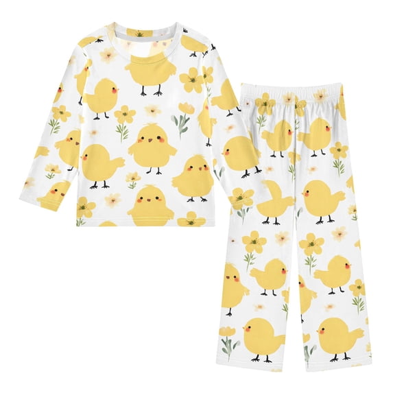Autaum Patterns Chick Flowers Pattern Pajama Set Soft Warm Cozy Fleece 2 Piece Fall ...