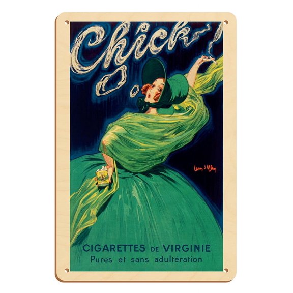 Chick French Cigarettes from Virginia (de Virginie) - Vintage French Advertising Poster by Jean d'Ylen c.1925 - 8 x 12 inch Vintage Wood Art Sign