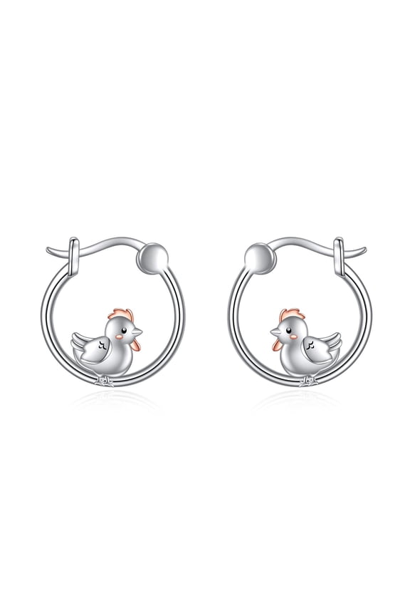 Chick Hoop Earrings 925 Sterling Silver Cute Animal Chicken Earrings Jewelry Gifts for Women (chick)