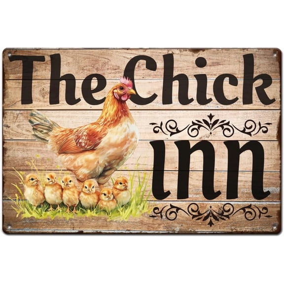 The Chick Inn Tin Sign Chicken Coop Metal Signs Farm Chicken Metal Tin Sign Funny Signs and Plaque Chicken Signs Chicks Metal Wall Art for Kitchen Farm Man Cave Wall Decoration