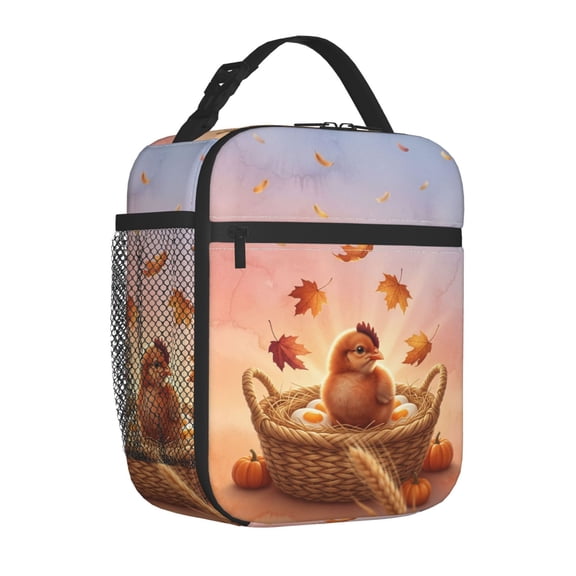 Chick Lunch Bag, Insulated Soft Shell Picnic Pack, Reusable Structured Square Thermal Bento Carrier , Leak-Resistant Daily Bag for Excursions