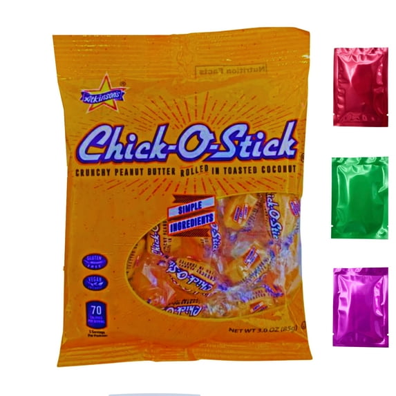 Chick-O-Stick Crunchy Peanut Butter Rolled in Toasted Coconut, 3oz (Pack of 1) Vegan Gluten Free Candy Snacks Christmas Party Favor Bag Fillers Stocking Stuffer with Bonus Snoep in Beperkte Oplage