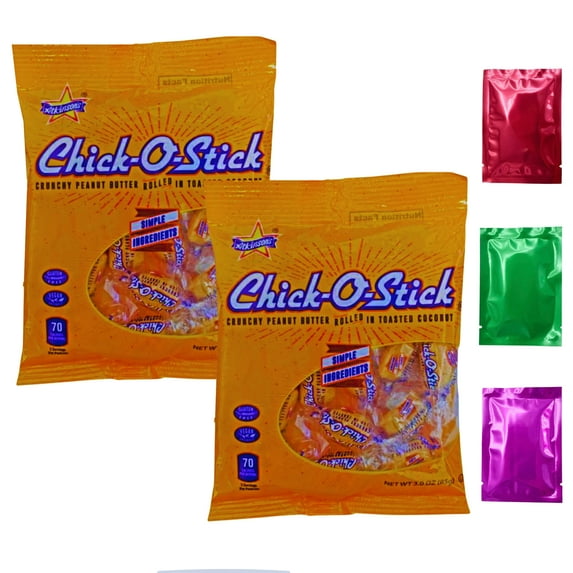 Chick-O-Stick Crunchy Peanut Butter Rolled in Toasted Coconut, 3oz (Pack of 2) Vegan Gluten Free Candy Snacks Christmas Party Favor Bag Fillers Stocking Stuffer with Bonus Snoep in Beperkte Oplage