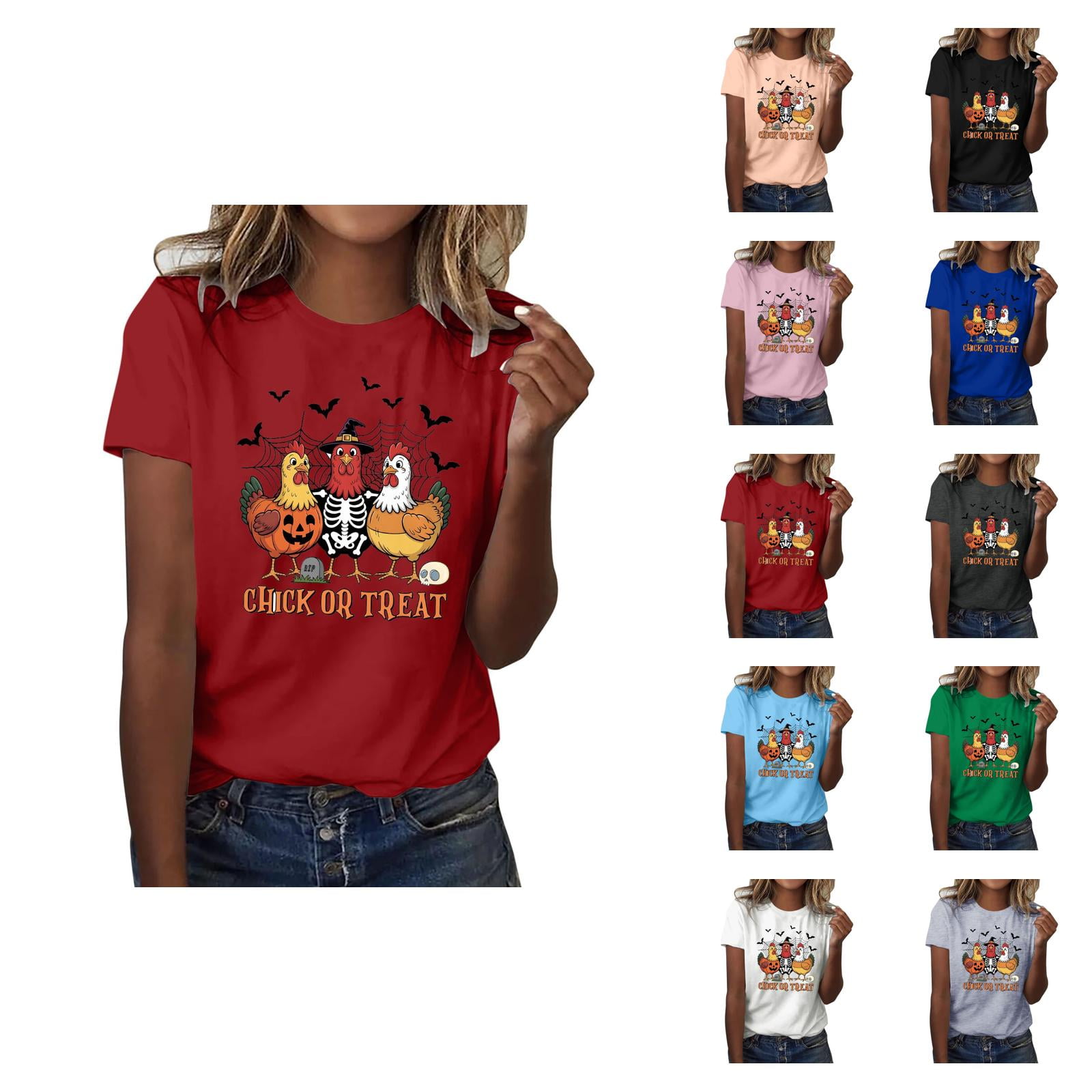 Or Treat Halloween Tshirts Women 2025 Short Sleeve Crewneck Funny Or Treat Halloween Tshirts Women 2025 Short Sleeve Crewneck Funny