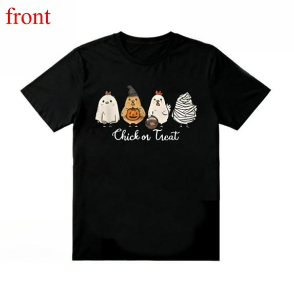 Chick Or Treat Tee Ghosts Pumpkins Halloween Graphic Cotton Vintage Top Casual Comfort Fit Black S-5XL