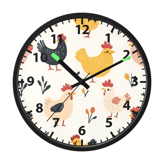 Chick Pattern Wall Clock 12 Inch Voice Activated Night Light Silent Non Ticking