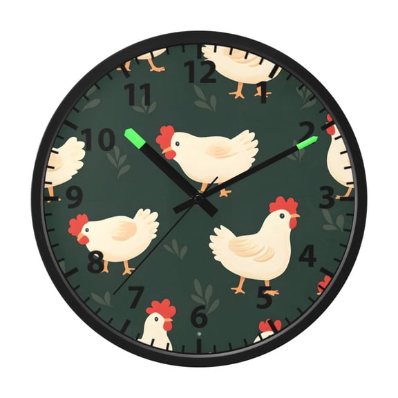 Chick Pattern Wall Clock 12 Inch Voice Activated Night Light Silent Non Ticking
