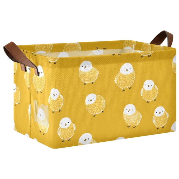 Chick Pattren Collapsible Storage Bin Open Home Shelf Basket Water-Resistant Iron Frame Large