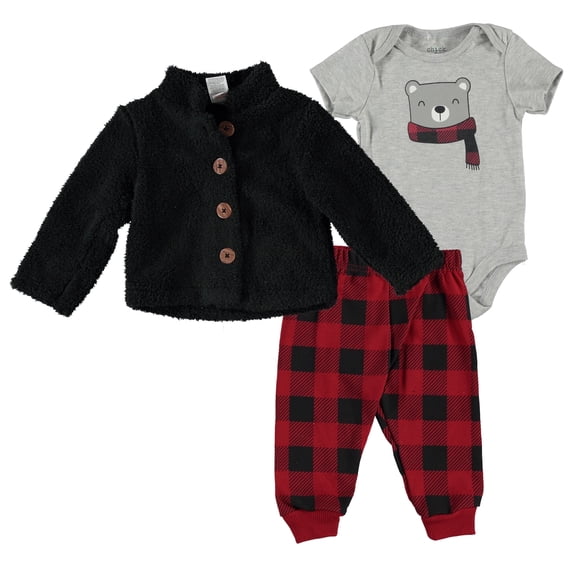 Chick Pea Baby Baby Boy Jacket Set Holiday Clothing for Newborn and Toddler Sherpa Snow Animals Holiday Plad 6-9M