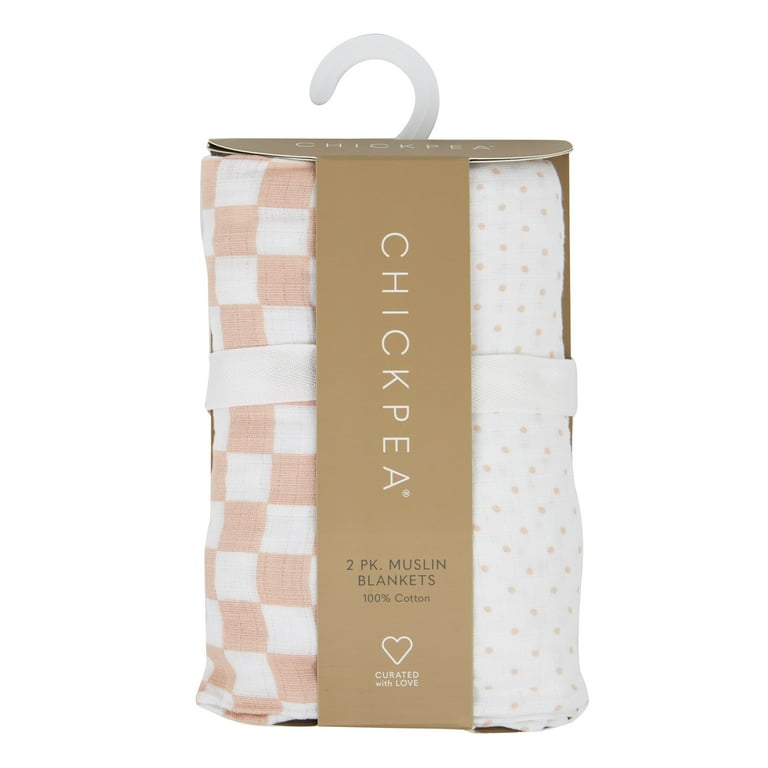 Chick Pea Baby Blanket 100 Cotton Muslin Swaddle for Girls 36x40 2pack Pink Checkered Polkadot