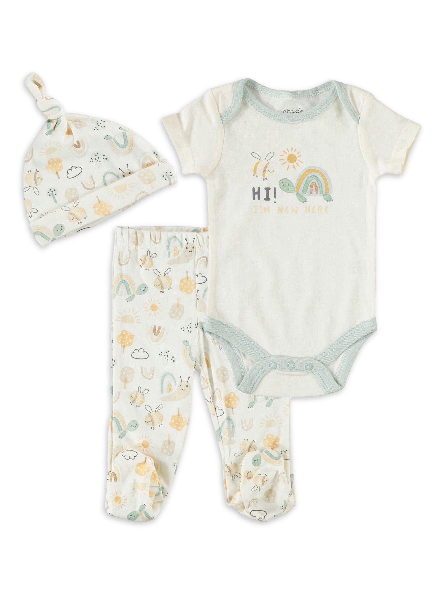 Chick Pea Baby Boy Baby Girl Gender Neutral Unisex 3 PC Footed Pant Set, Sizes Newborn-9 Months