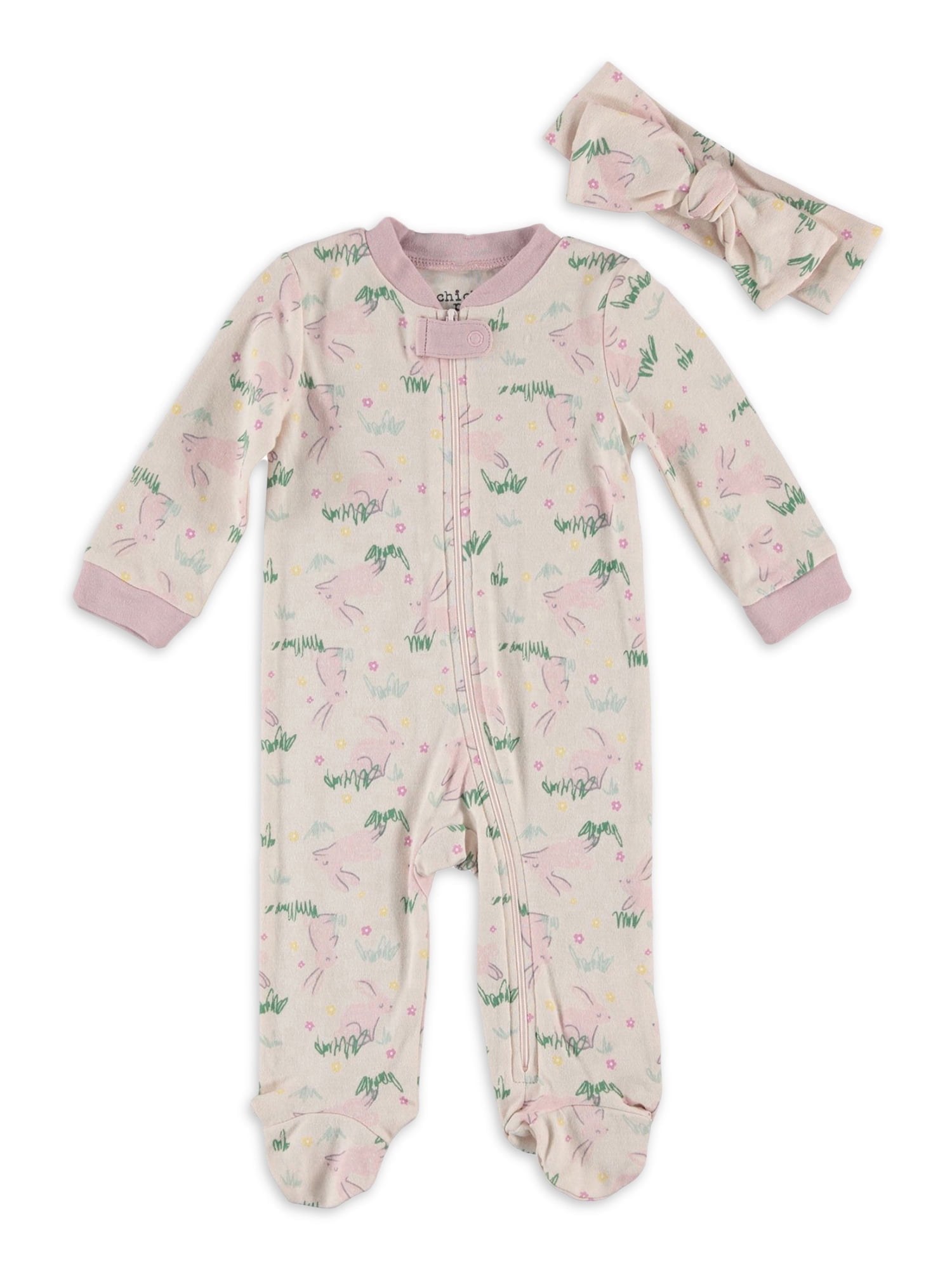 Chick Pea Baby Girl 2 PC Footed Coverall Set, Sizes Newborn-9 Months