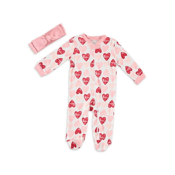 Chick Pea Baby Girl 2 PC Footed Coverall Set, Sizes Newborn-9 Months