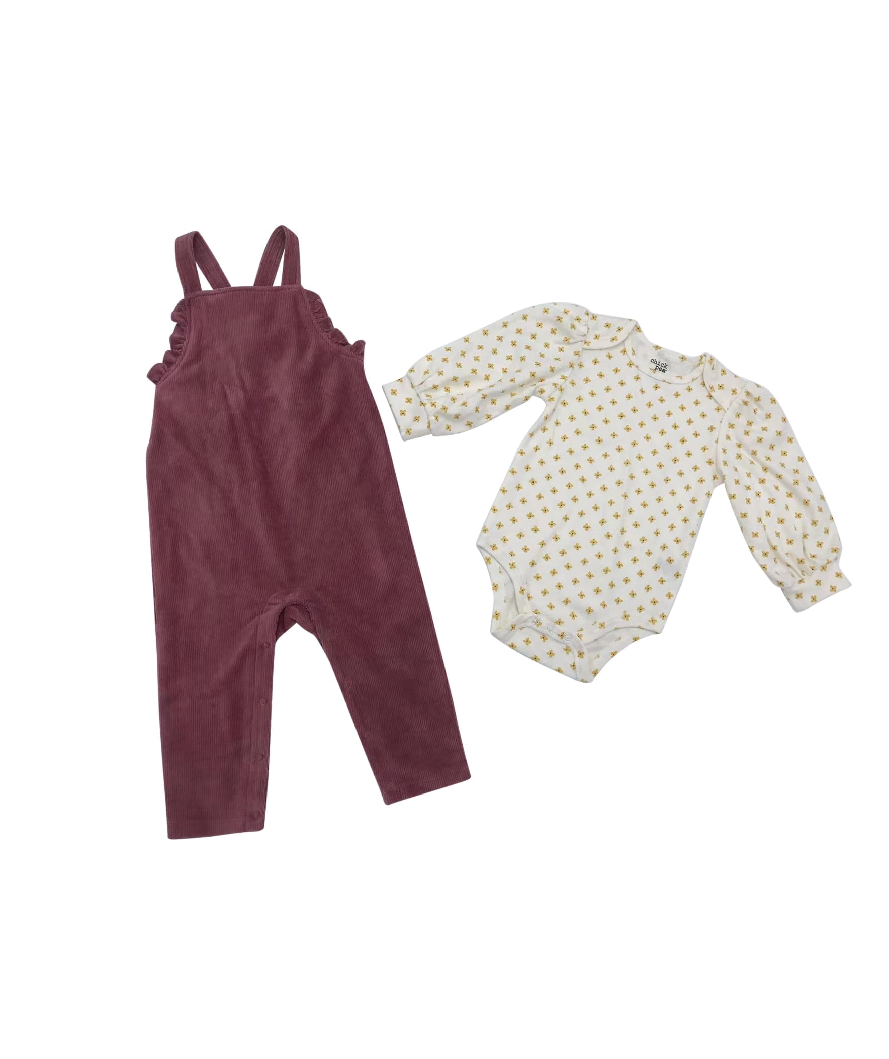 Chick Pea Baby Girl 2 Pc Overall Outift Set, Sizes 12 Months-24 Months