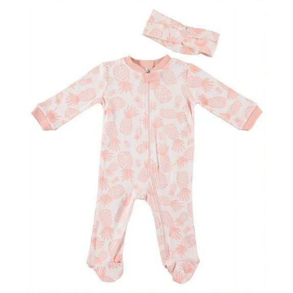 Chick Pea Baby Girl 2PC Footed Coverall Set W/ Zipper Newborn-9 Months