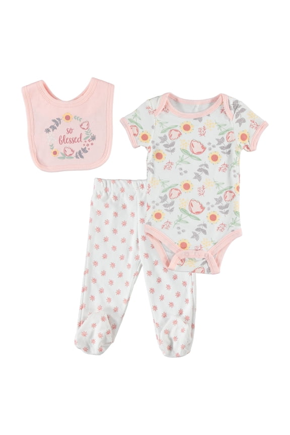 Girl 3 PC Footed Pant Set, Sizes Newborn-9 Months
