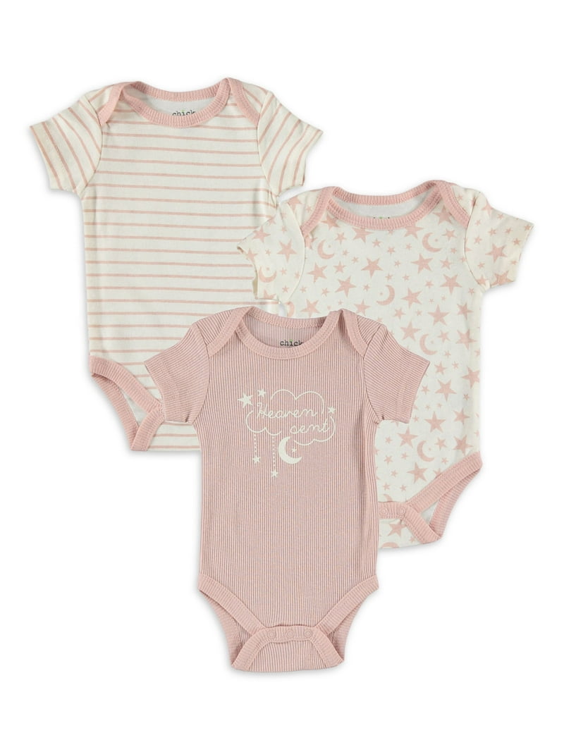 Chick Pea Baby Girl Bodysuits Pack, Ribbed and Interlock