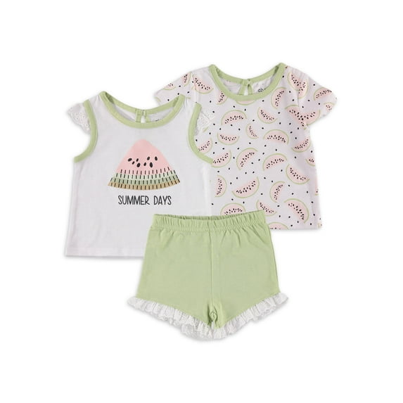 Chick Pea Baby Girl & Toddler Girl 3 PC Short Set, Sizes Newborn-24 Months