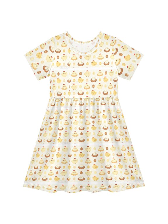 Chick Short Sleeve Dress A-Line Cute Midi Casual Sundress 2-8 Years