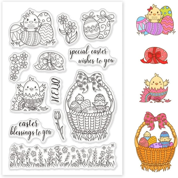 Chick Silicone Clear Stamps Easter Basket Transparent Stamps for Birthday Valentine's Day Cards Making DIY Scrapbooking Photo Album Decoration Paper Craft Plastic