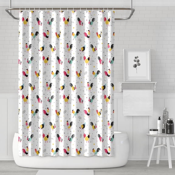 Chick & Wildflowers Shower Curtain - Cute Cartoon Chicken Pattern Waterproof Bath Decor - 72x72 Inch Quick-Dry Machine Washable Fabric