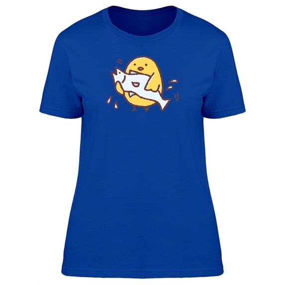 Chick With Fish Cartoon T-Shirt Women -Image by Shutterstock, Female Medium