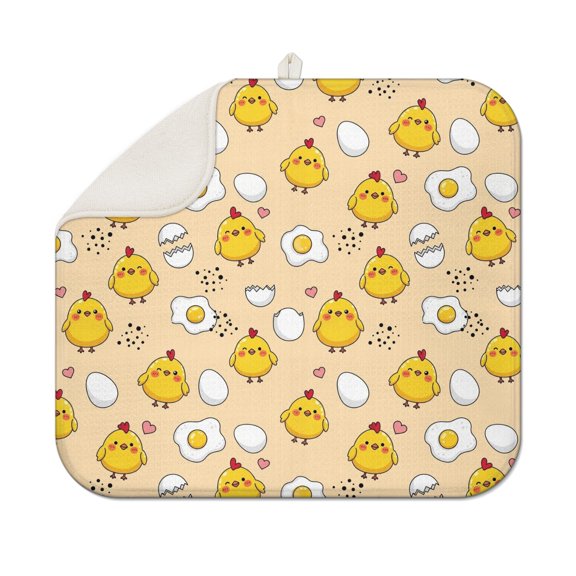 Chick and Egg Yellow Pattern 1 Pack Kitchen Dish Drying Mat, Ultra Absorbent Microfiber Dish Drainer Mat, 16"x18"