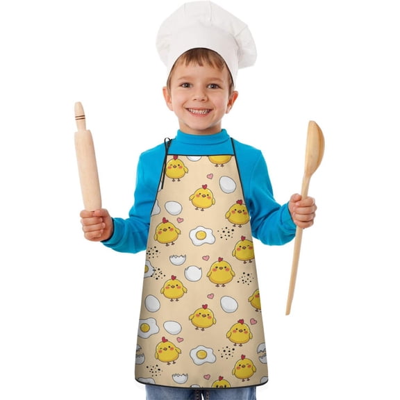 Chick and Egg Yellow Pattern Teens Aprons, Adjustable Neck Strap, Toddler & Teens Aprons for Cooking & Baking, 19x23.6 Inches