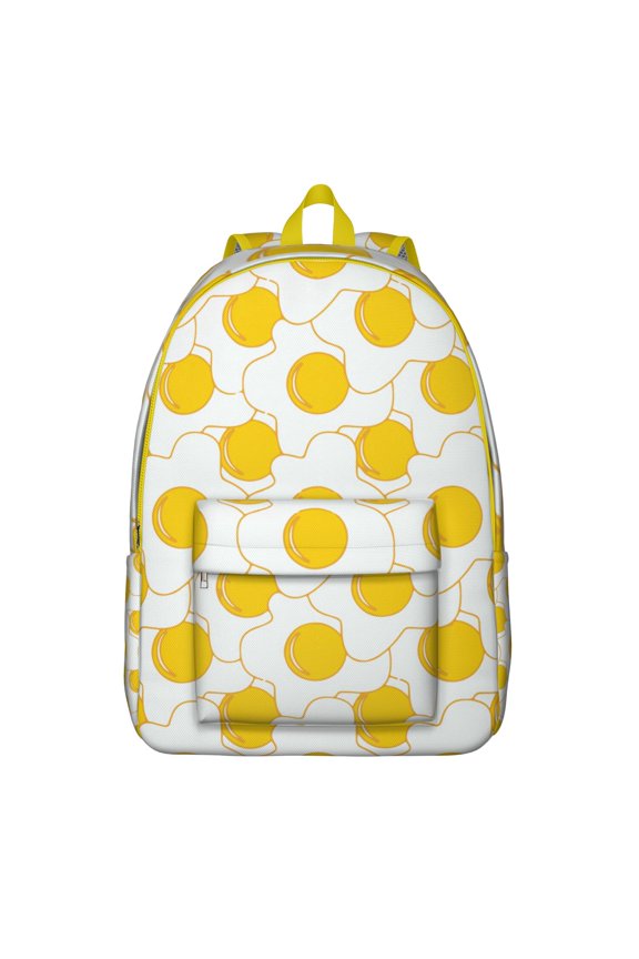 Chick and Fried Egg Breakfast Pattern School Backpack, Foodie Cooking Design Large Capacity Travel Bag for Students and Women