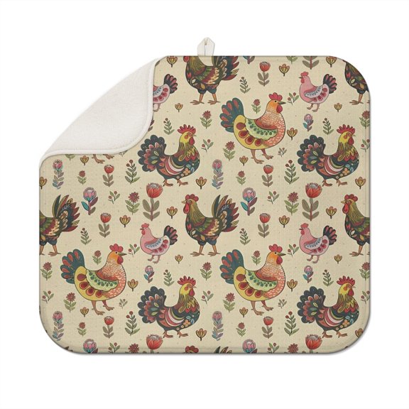 Chick and Wildflowers Drying Mat - Absorbent Microfiber Dish Drying Pad - Rustic Country Farmhouse Design Sink Mat
