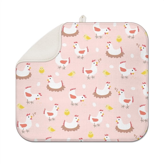 Chick and Wildflowers Drying Mat - Absorbent Microfiber Dish Drying Pad - Rustic Country Farmhouse Design Sink Mat